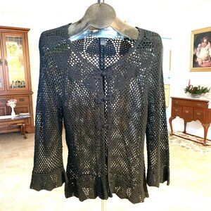 INC Black Cotton Crochet Sweater with Long Sleeves and 3 Button Closure - Large